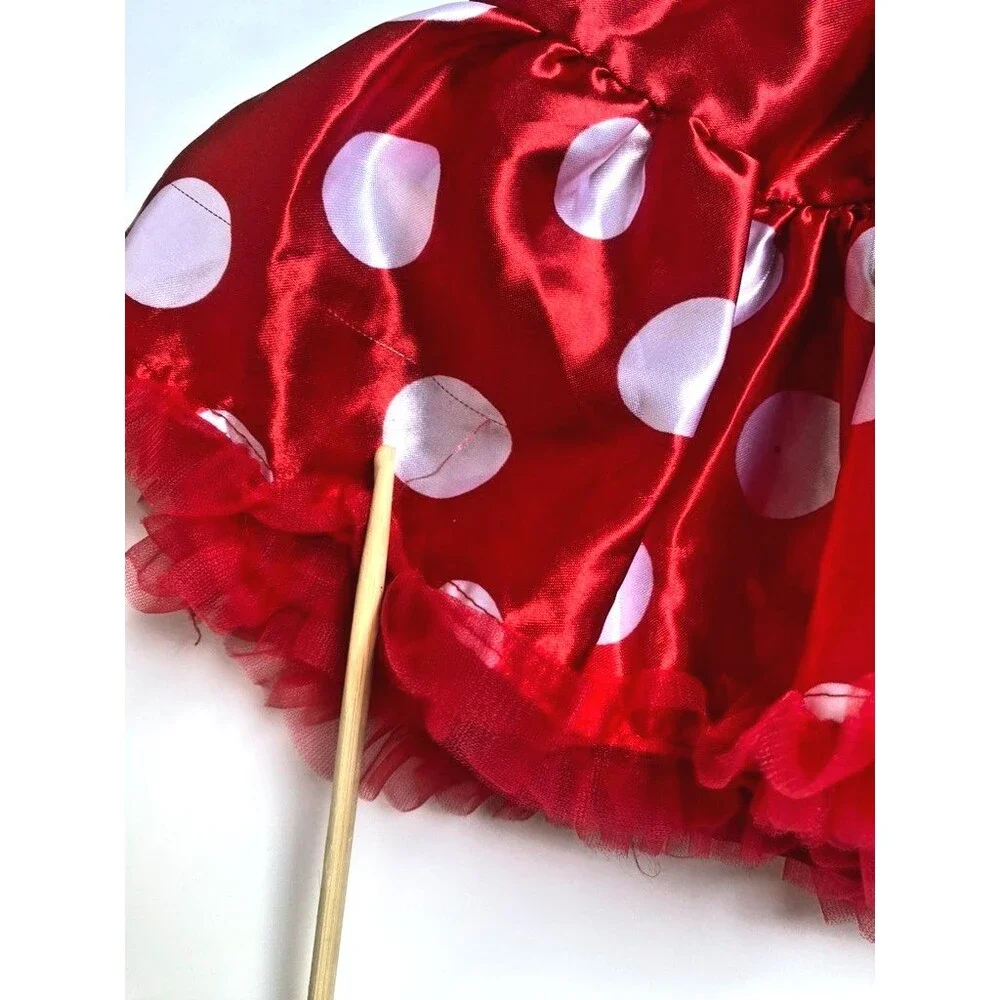 Disney Minnie Mouse Skirt Red Polka Dot Ruffled Tulle Costume w/ Ears -Size 4 T